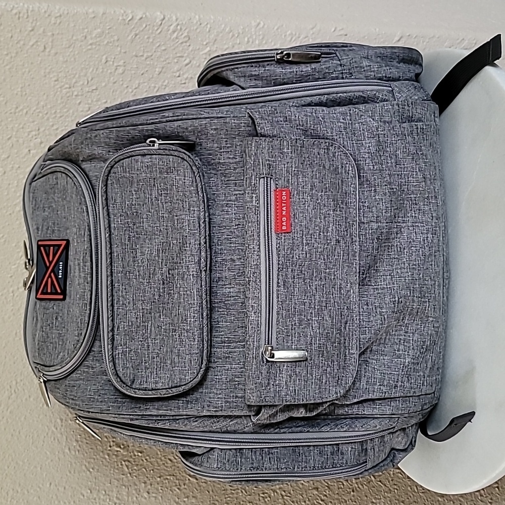 Bag Nation Extra Large Backpack Diaper Bag with Stroller Straps in Grey